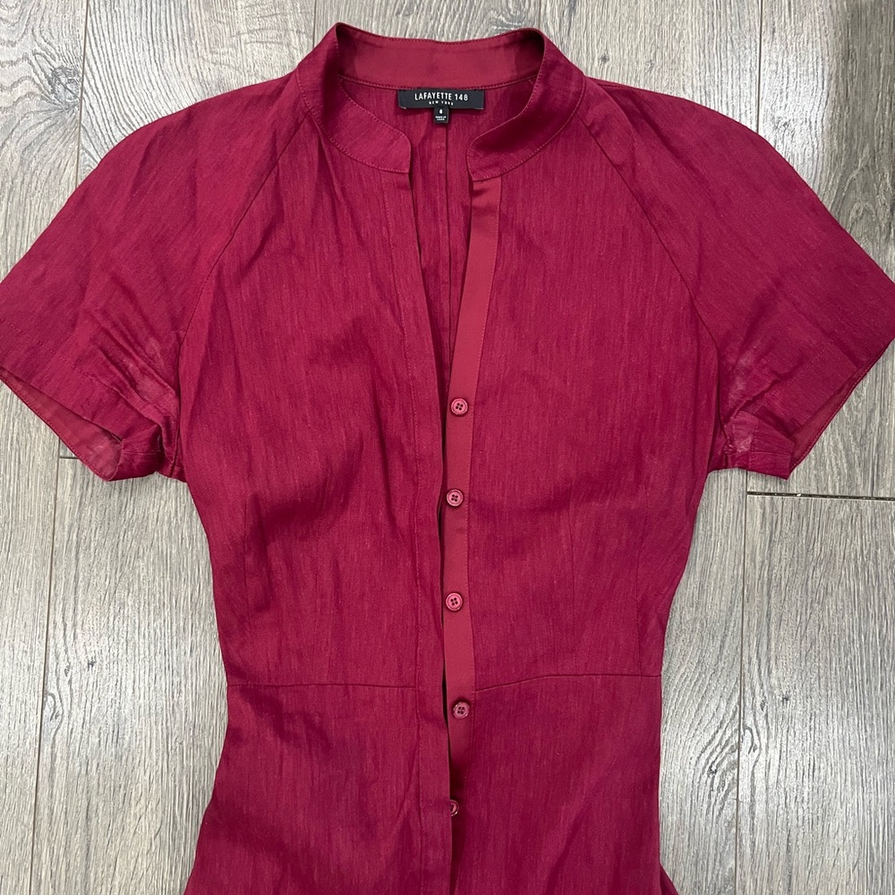 Lafayette 148 Red Button-Down Linen Dress Size 6